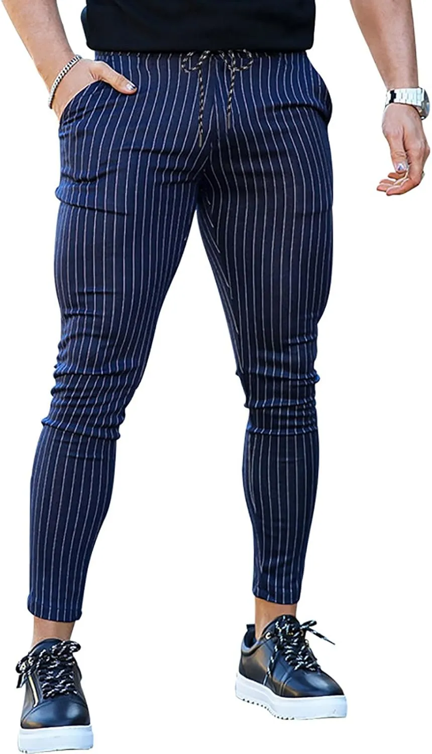 Mens Modern Stretch Wrinkle Resistant Chino Pants Slim Fit Skinny Long Pants Casual Business Golf Dress Pants Taped Pants