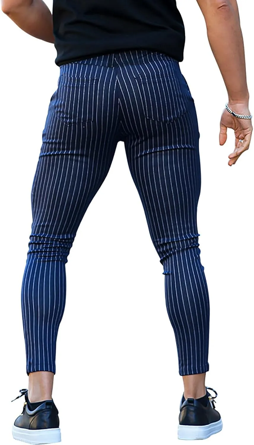Mens Modern Stretch Wrinkle Resistant Chino Pants Slim Fit Skinny Long Pants Casual Business Golf Dress Pants Taped Pants