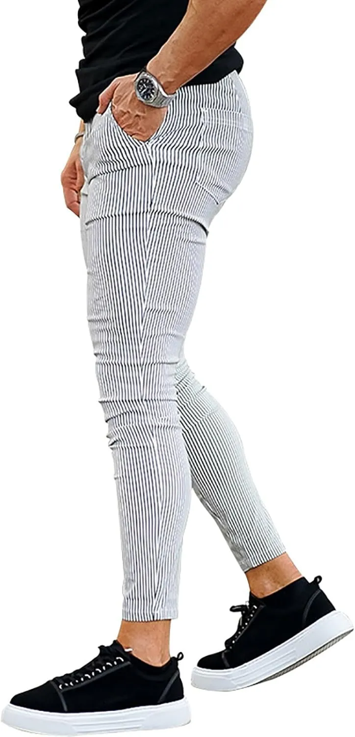 Mens Modern Stretch Wrinkle Resistant Chino Pants Slim Fit Skinny Long Pants Casual Business Golf Dress Pants Taped Pants