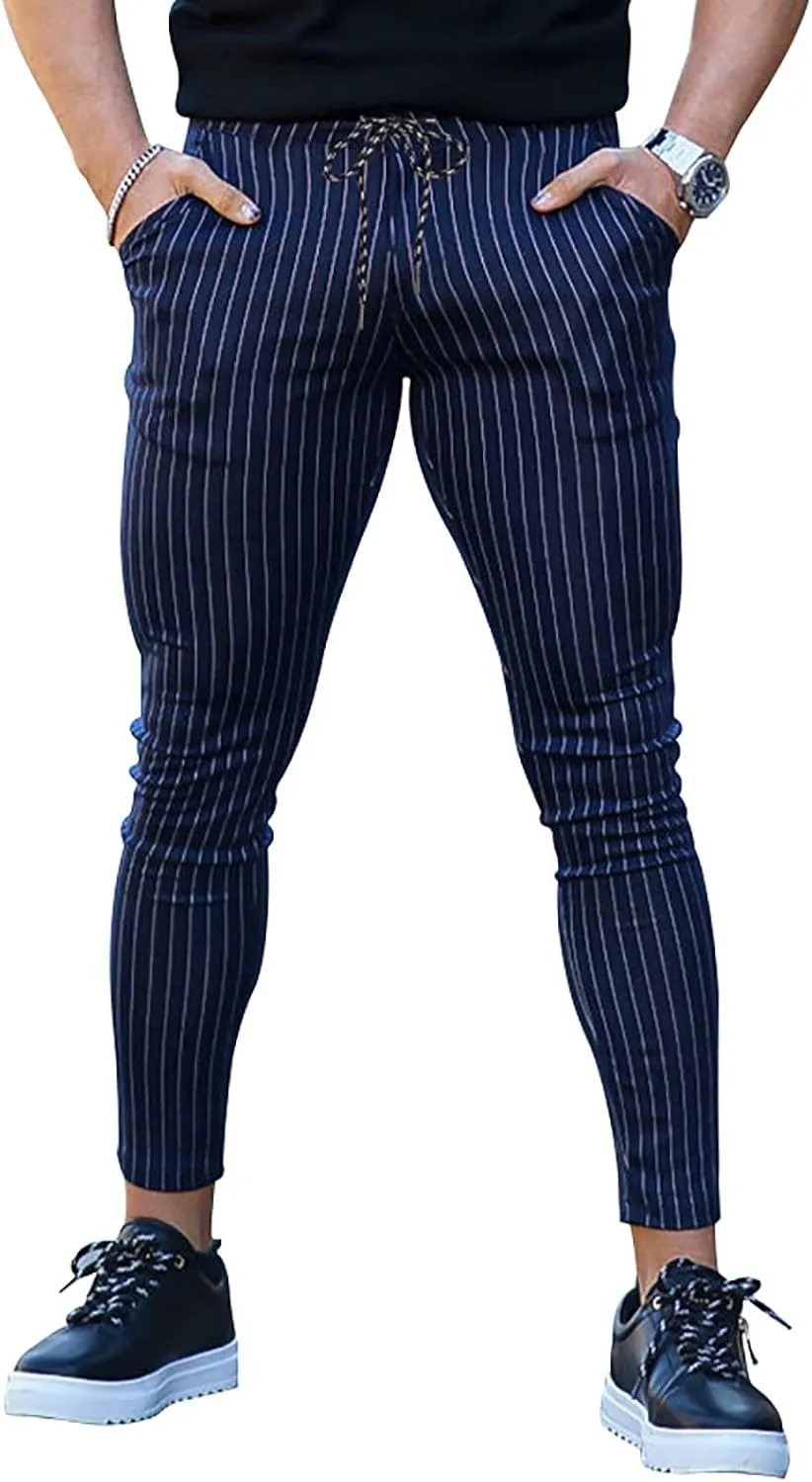 Mens Modern Stretch Wrinkle Resistant Chino Pants Slim Fit Skinny Long Pants Casual Business Golf Dress Pants Taped Pants
