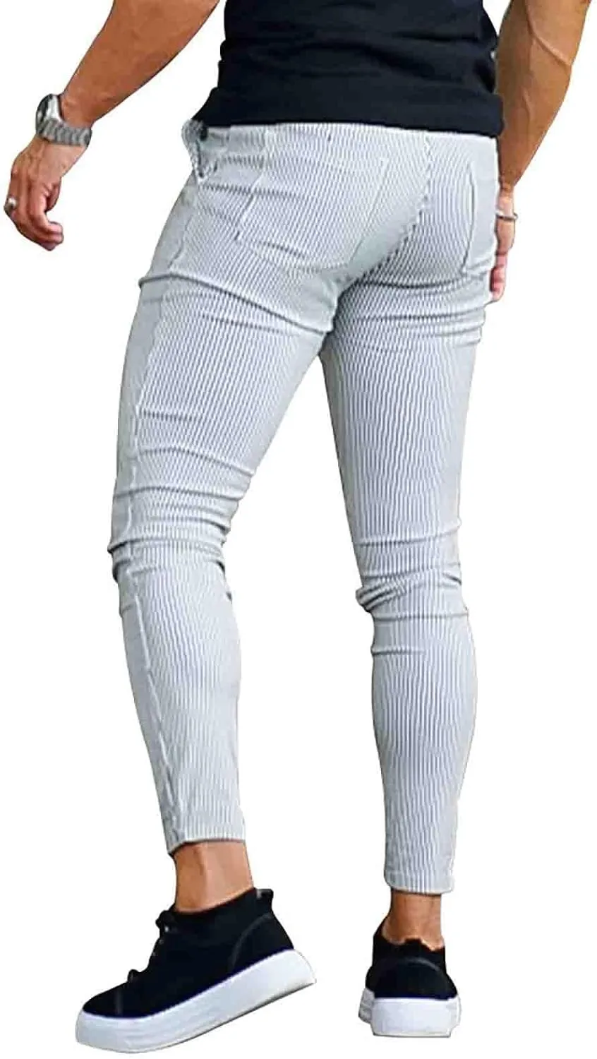 Mens Modern Stretch Wrinkle Resistant Chino Pants Slim Fit Skinny Long Pants Casual Business Golf Dress Pants Taped Pants
