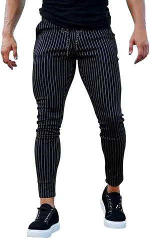 Mens Modern Stretch Wrinkle Resistant Chino Pants Slim Fit Skinny Long Pants Casual Business Golf Dress Pants Taped Pants