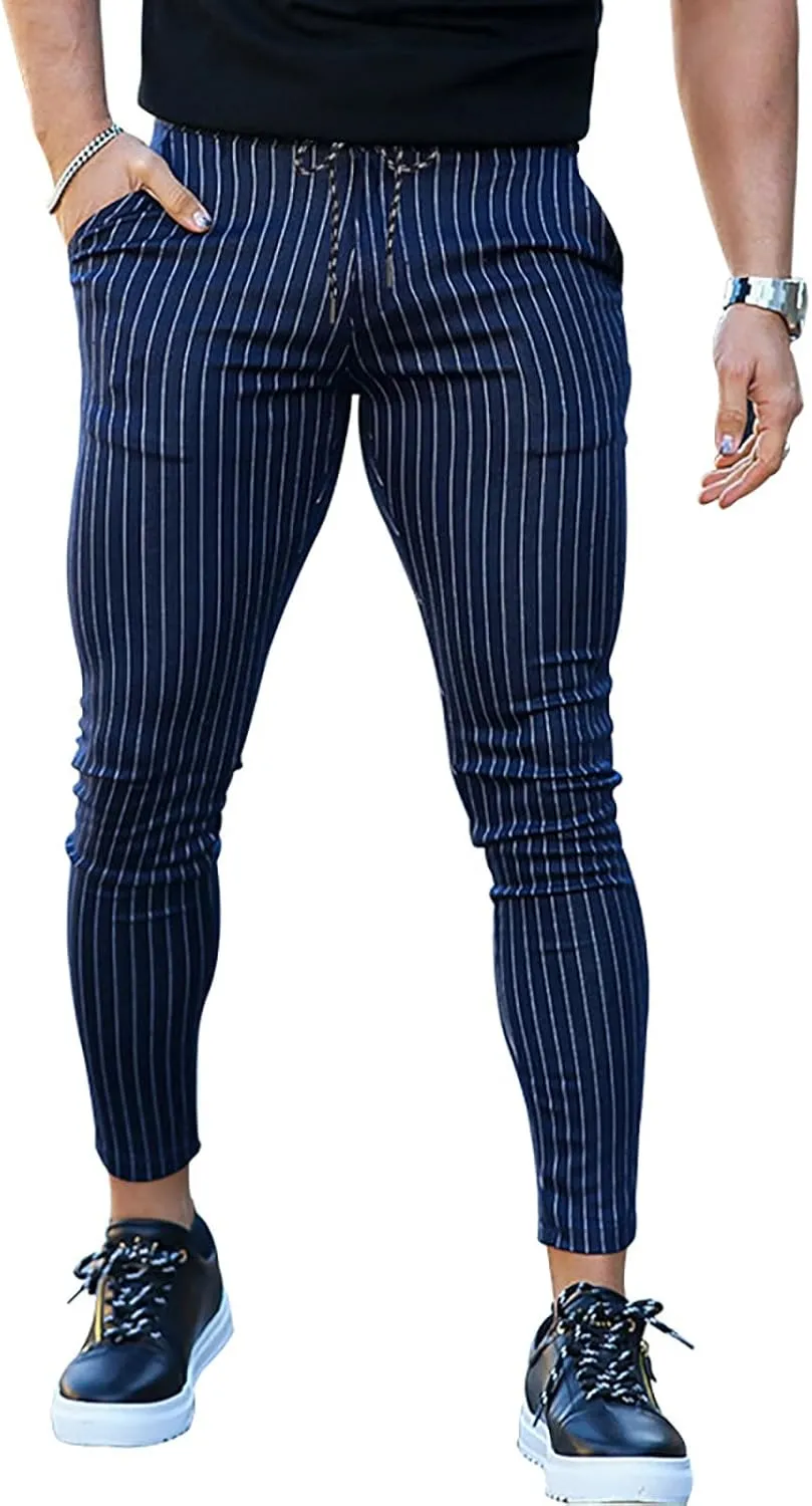 Mens Modern Stretch Wrinkle Resistant Chino Pants Slim Fit Skinny Long Pants Casual Business Golf Dress Pants Taped Pants