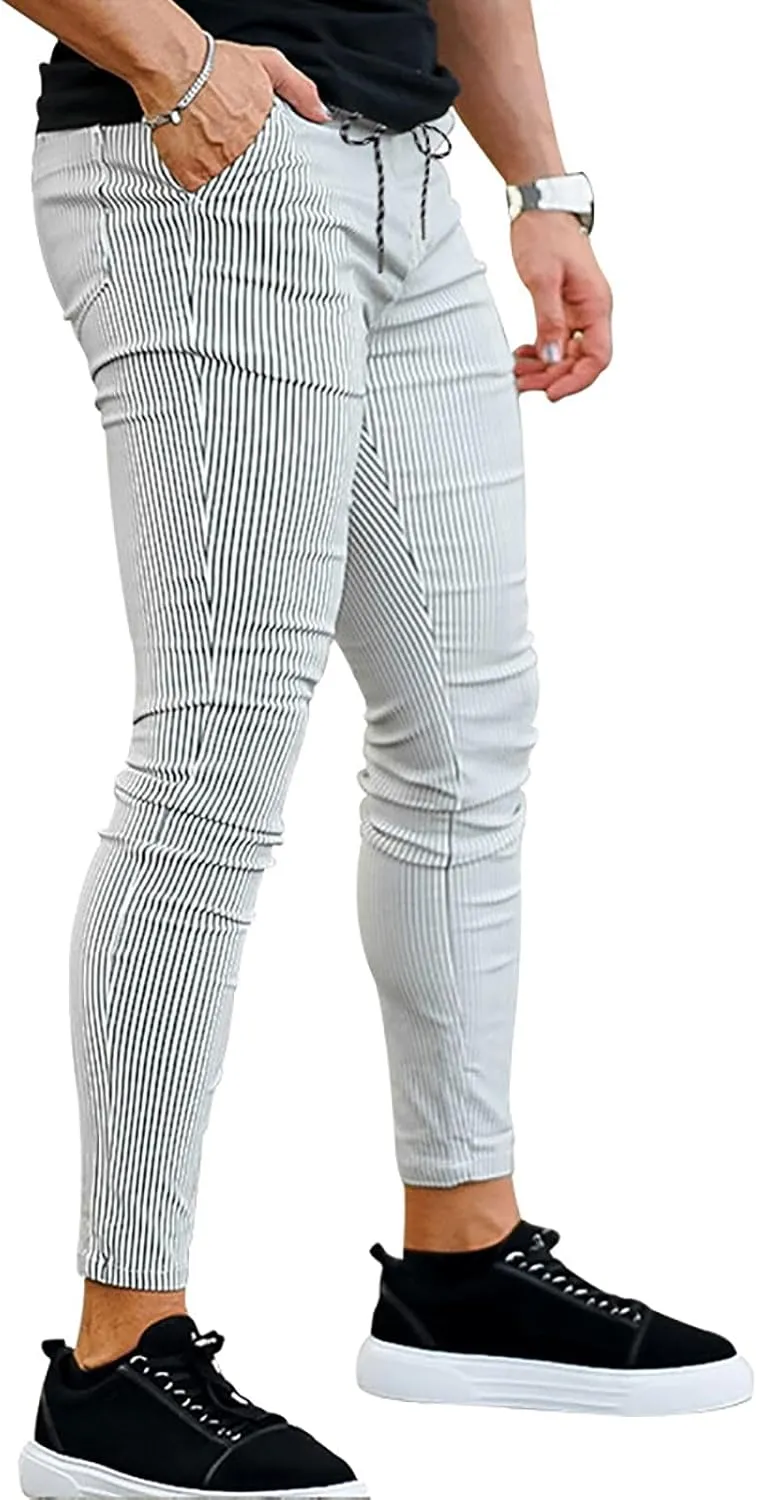 Mens Modern Stretch Wrinkle Resistant Chino Pants Slim Fit Skinny Long Pants Casual Business Golf Dress Pants Taped Pants