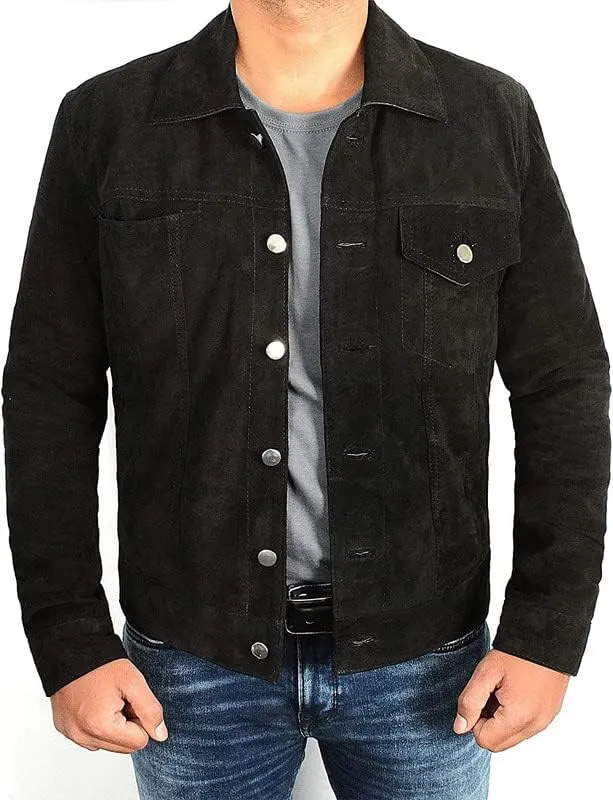 Mens Rip Wheeler Jacket - Cowboy Cole Hauser Yellow-Rock Black Ranch Jacket Cotton/Suede