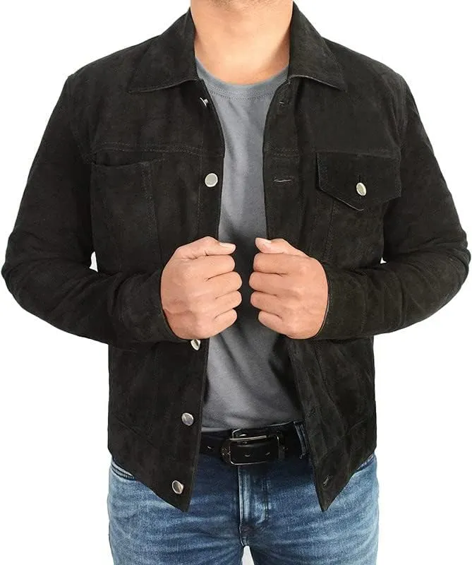 Mens Rip Wheeler Jacket - Cowboy Cole Hauser Yellow-Rock Black Ranch Jacket Cotton/Suede