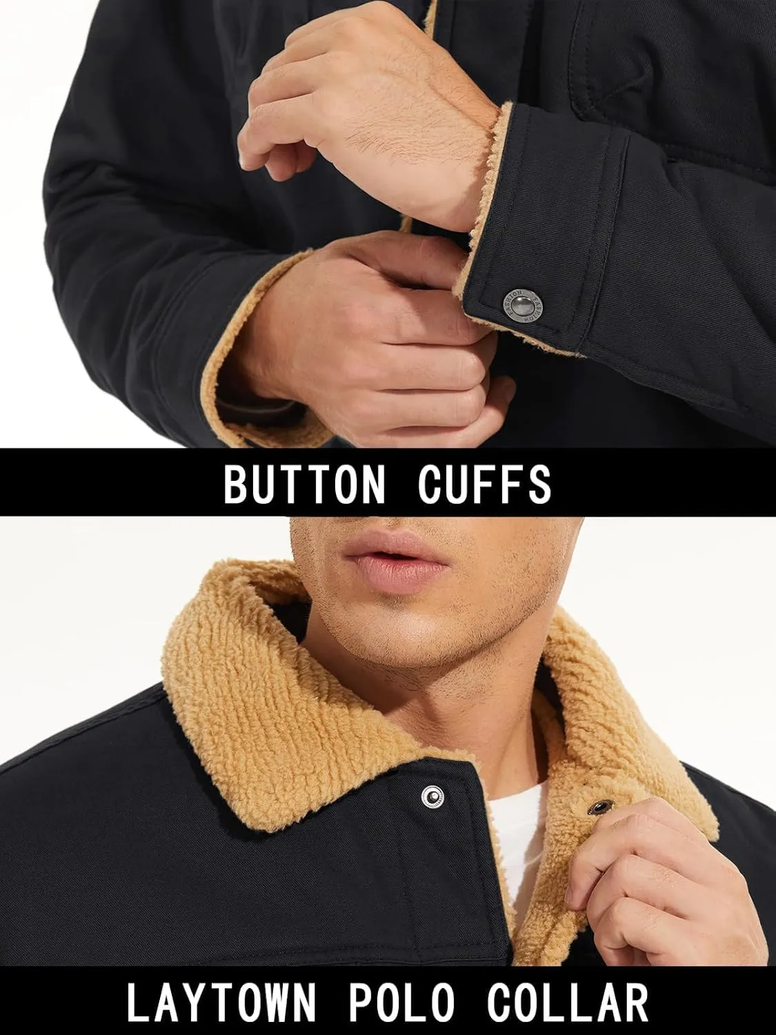 Men's Sherpa Jacket, Lined Sherpa Jacket Warm Trucker Coat Turn-Down Collar Cargo Jacket Men's Winter Jacket
