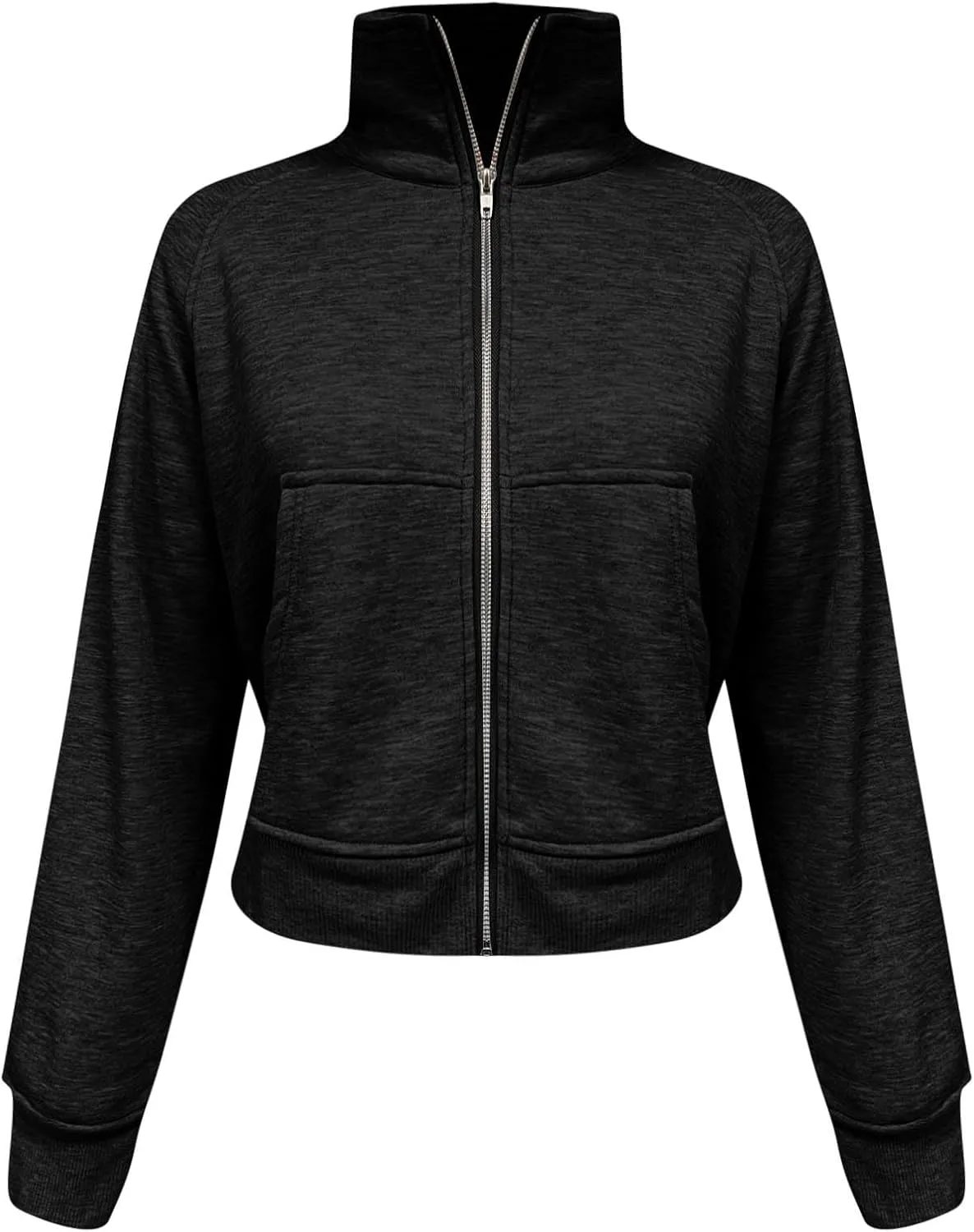 midelxp Womens Cropped Zip Up Hoodie Casual Fleece Stand Collar Sweatshirt Loose Quarter Zip Long Sleeve Pullover Sports Top
