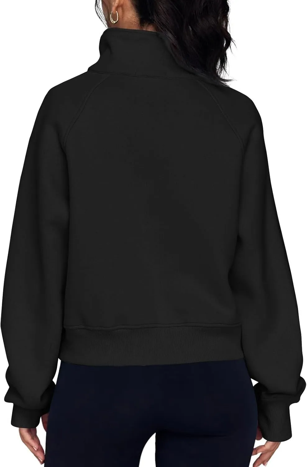 midelxp Womens Cropped Zip Up Hoodie Casual Fleece Stand Collar Sweatshirt Loose Quarter Zip Long Sleeve Pullover Sports Top