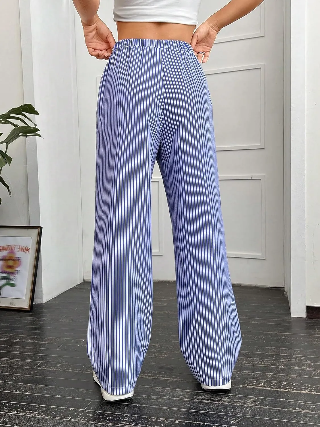 Milumia Women's Y2K Striped Straight Wide Leg Pants High Waist Boxer Baggy Pants Trousers