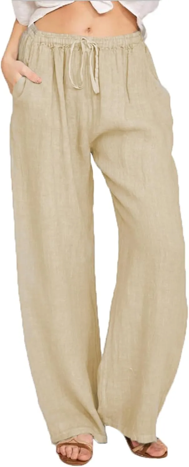 MINTLIMIT Women Linen Palazzo Pants Summer High Waist Beach Lounge Pant Casual Wide Leg Trousers with Pockets
