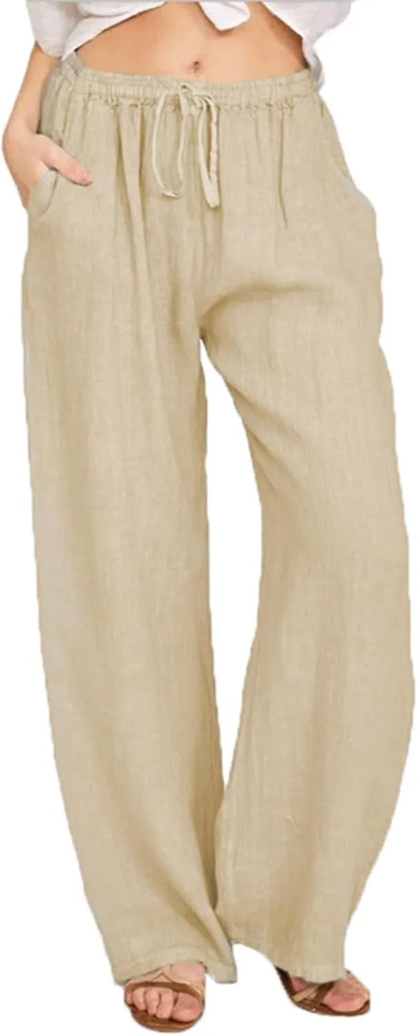 MINTLIMIT Women Linen Palazzo Pants Summer High Waist Beach Lounge Pant Casual Wide Leg Trousers with Pockets