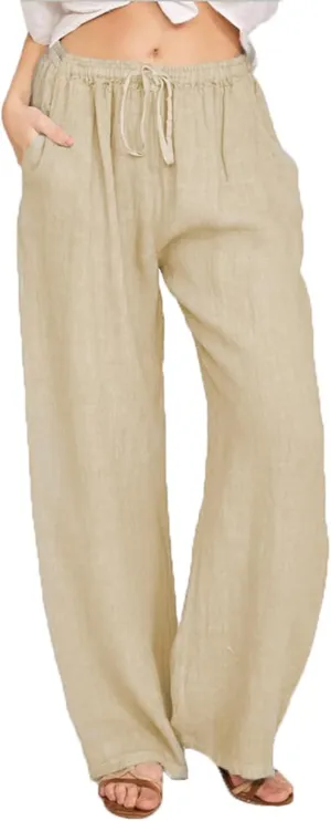 MINTLIMIT Women Linen Palazzo Pants Summer High Waist Beach Lounge Pant Casual Wide Leg Trousers with Pockets