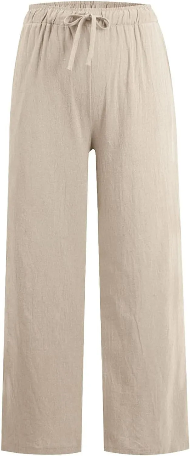 MINTLIMIT Women Linen Palazzo Pants Summer High Waist Beach Lounge Pant Casual Wide Leg Trousers with Pockets