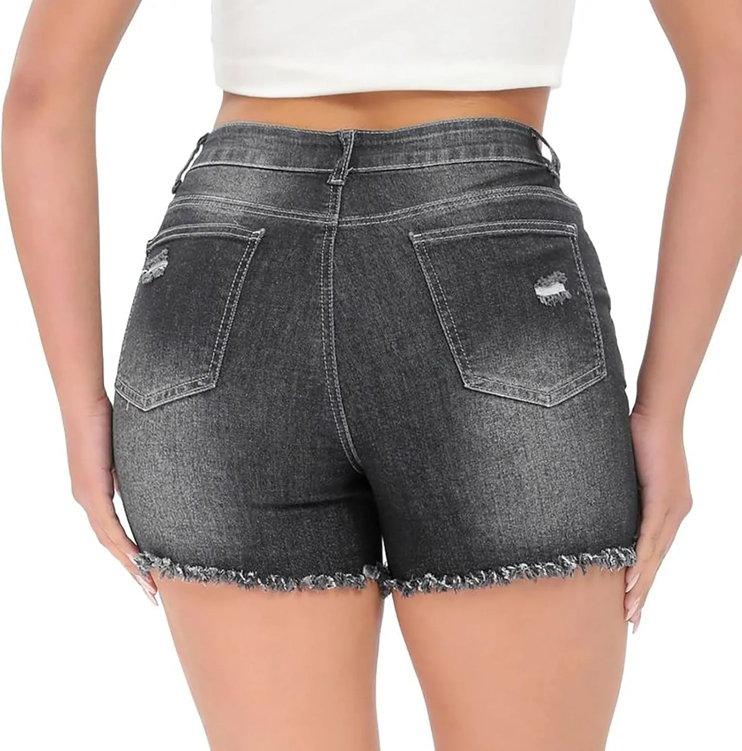 Miyaomn Womens Summer Casual Ripped Jean Shorts High Waisted Skinny Stretchy Distressed Hot Pants Frayed Raw Hem Denim Shorts