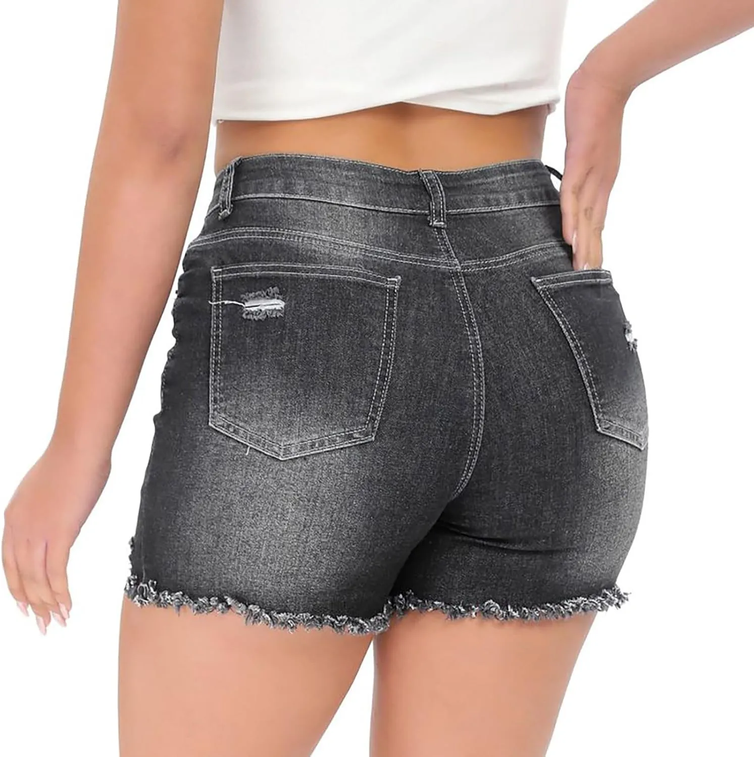 Miyaomn Womens Summer Casual Ripped Jean Shorts High Waisted Skinny Stretchy Distressed Hot Pants Frayed Raw Hem Denim Shorts