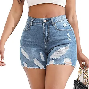 Miyaomn Womens Summer Casual Ripped Jean Shorts High Waisted Skinny Stretchy Distressed Hot Pants Frayed Raw Hem Denim Shorts