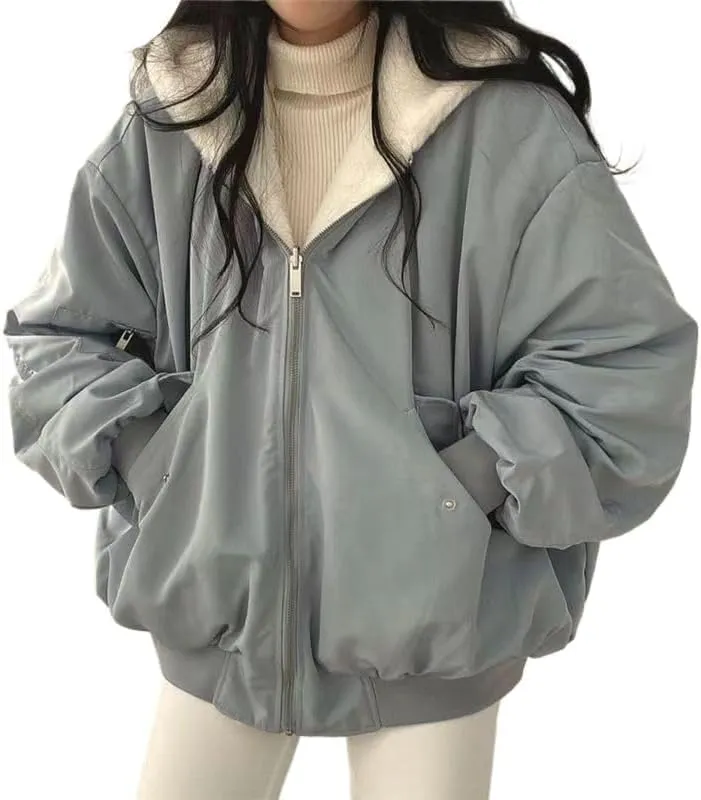 MOLERFO Womens's Oversize Fleece Lined Jacket Reversible Sherpa Winter Hoodie Zip Up Cozy Coat Tops with Pocket