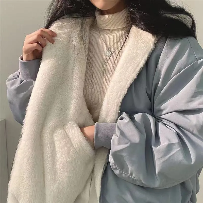 MOLERFO Womens's Oversize Fleece Lined Jacket Reversible Sherpa Winter Hoodie Zip Up Cozy Coat Tops with Pocket