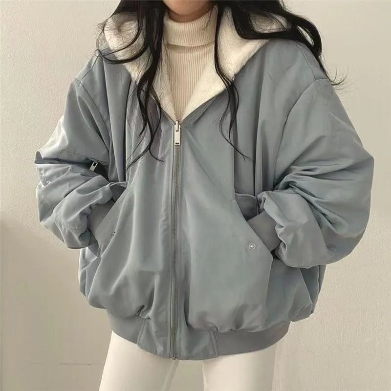MOLERFO Womens's Oversize Fleece Lined Jacket Reversible Sherpa Winter Hoodie Zip Up Cozy Coat Tops with Pocket