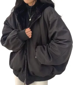 MOLERFO Womens's Oversize Fleece Lined Jacket Reversible Sherpa Winter Hoodie Zip Up Cozy Coat Tops with Pocket