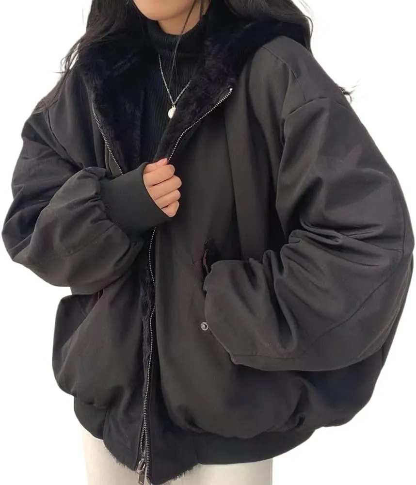 MOLERFO Womens's Oversize Fleece Lined Jacket Reversible Sherpa Winter Hoodie Zip Up Cozy Coat Tops with Pocket