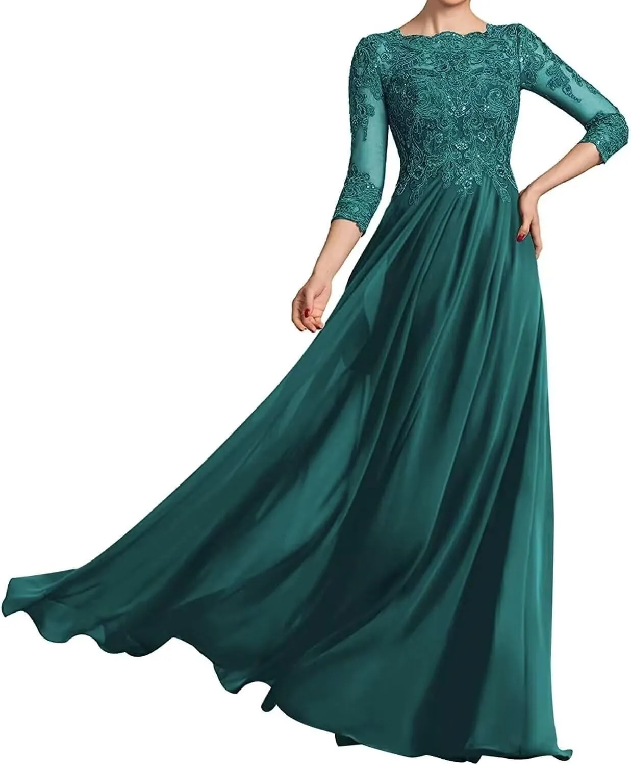 Mother of The Bride Dresses for Wedding Chiffon Lace 3/4 Sleeves Formal Evening Party Prom Gowns for Women