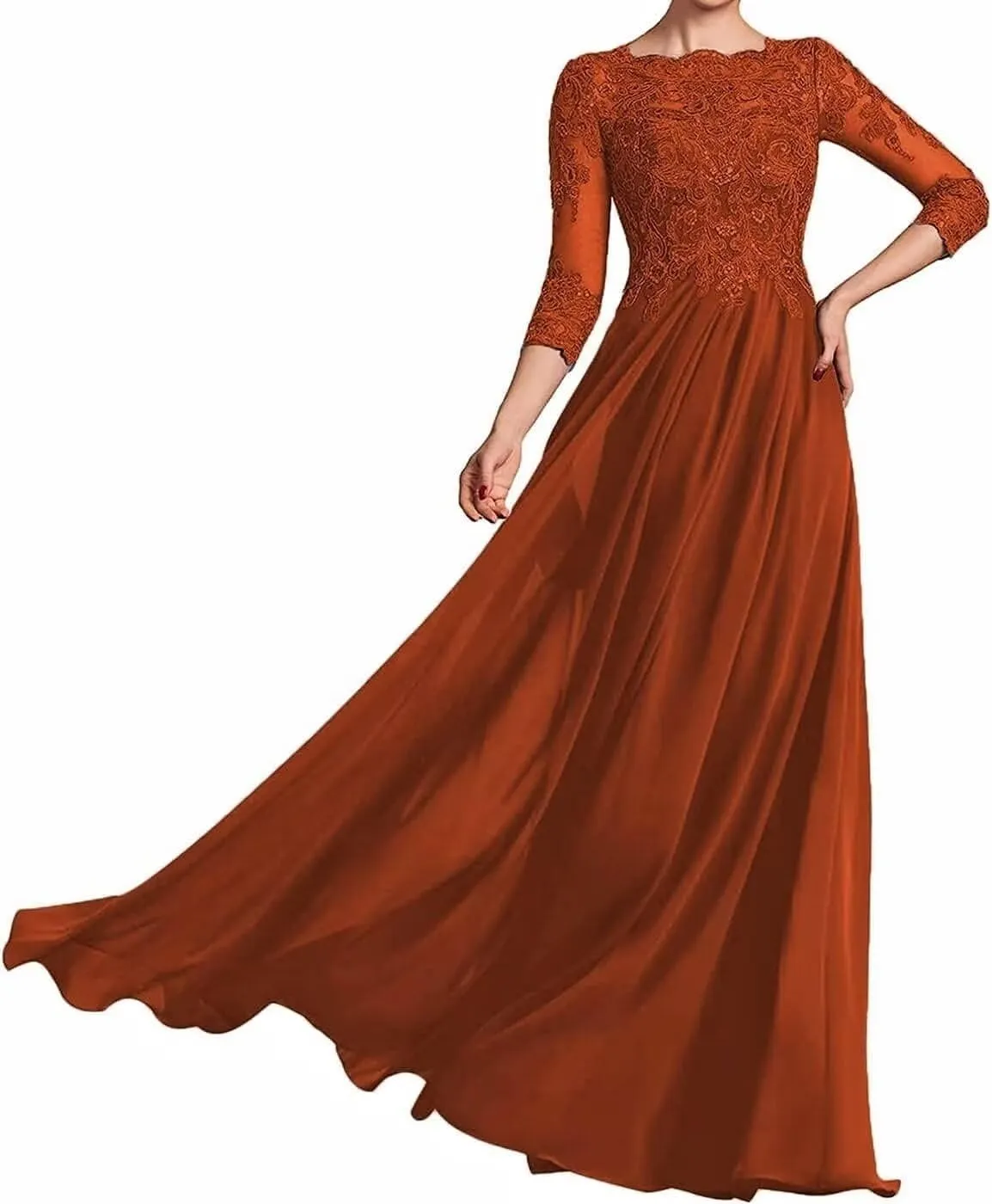 Mother of The Bride Dresses for Wedding Chiffon Lace 3/4 Sleeves Formal Evening Party Prom Gowns for Women