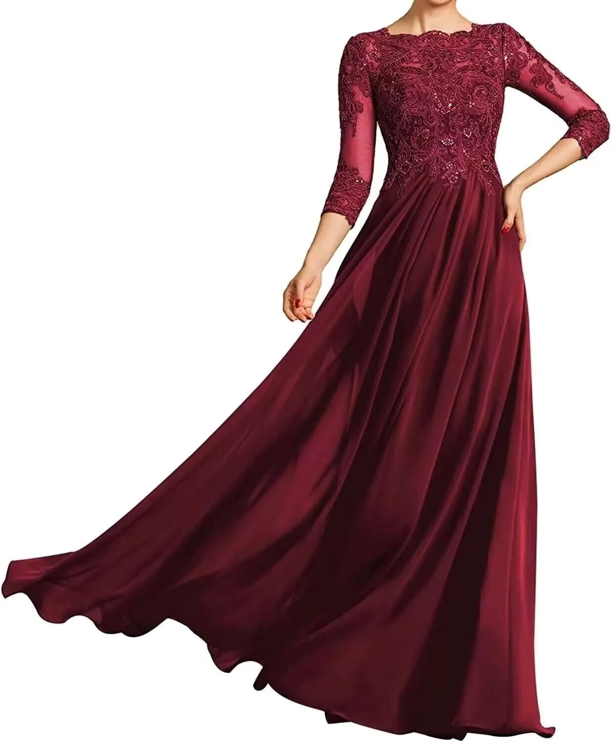 Mother of The Bride Dresses for Wedding Chiffon Lace 3/4 Sleeves Formal Evening Party Prom Gowns for Women