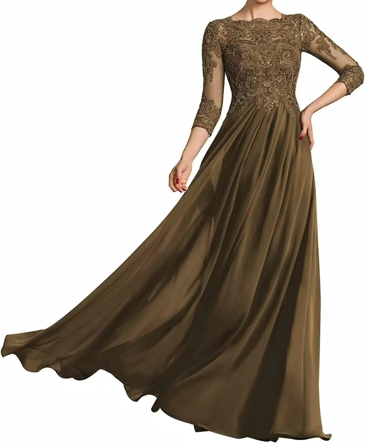 Mother of The Bride Dresses for Wedding Chiffon Lace 3/4 Sleeves Formal Evening Party Prom Gowns for Women