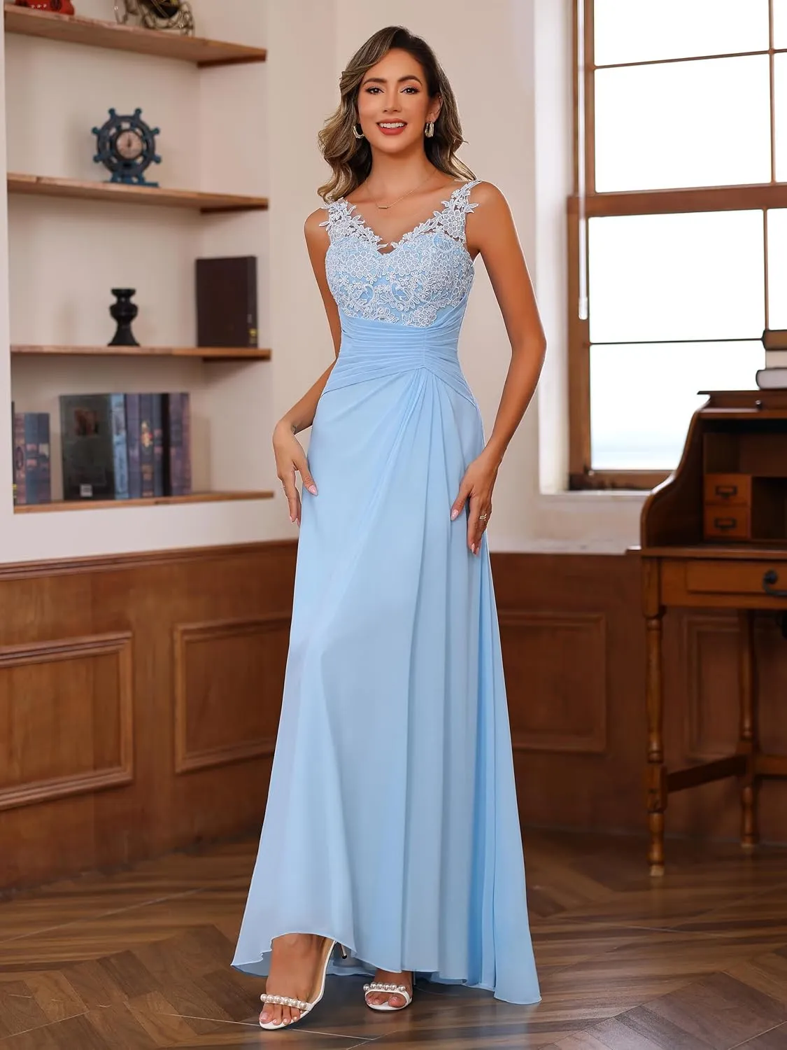 Mother of The Bride Dresses with Lace Appliqued Floor Length Wedding Dress Evening Dresses for Women 2024