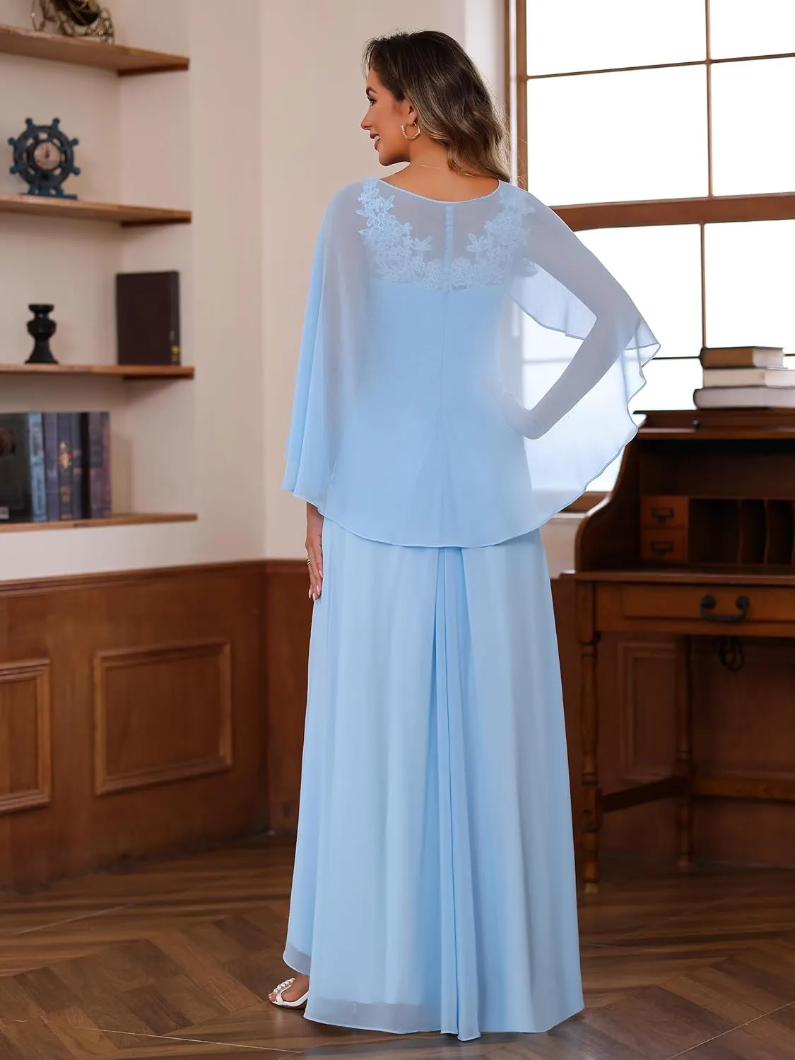 Mother of The Bride Dresses with Lace Appliqued Floor Length Wedding Dress Evening Dresses for Women 2024