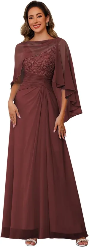 Mother of The Bride Dresses with Lace Appliqued Floor Length Wedding Dress Evening Dresses for Women 2024