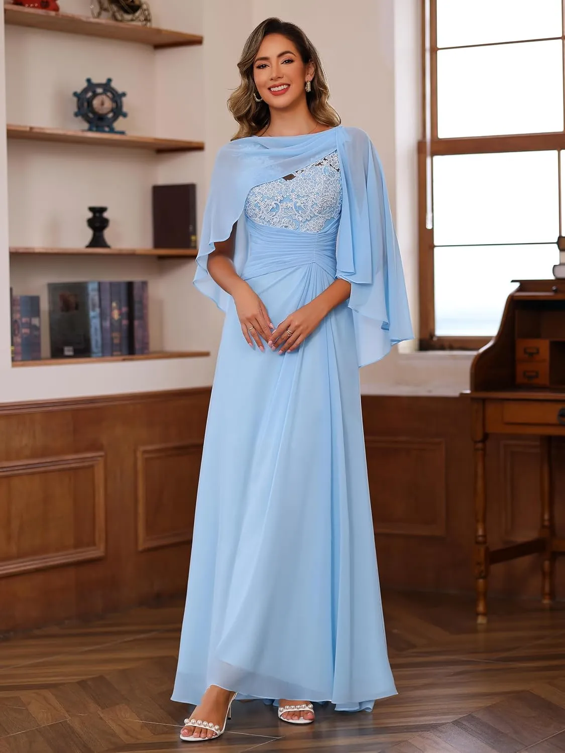 Mother of The Bride Dresses with Lace Appliqued Floor Length Wedding Dress Evening Dresses for Women 2024
