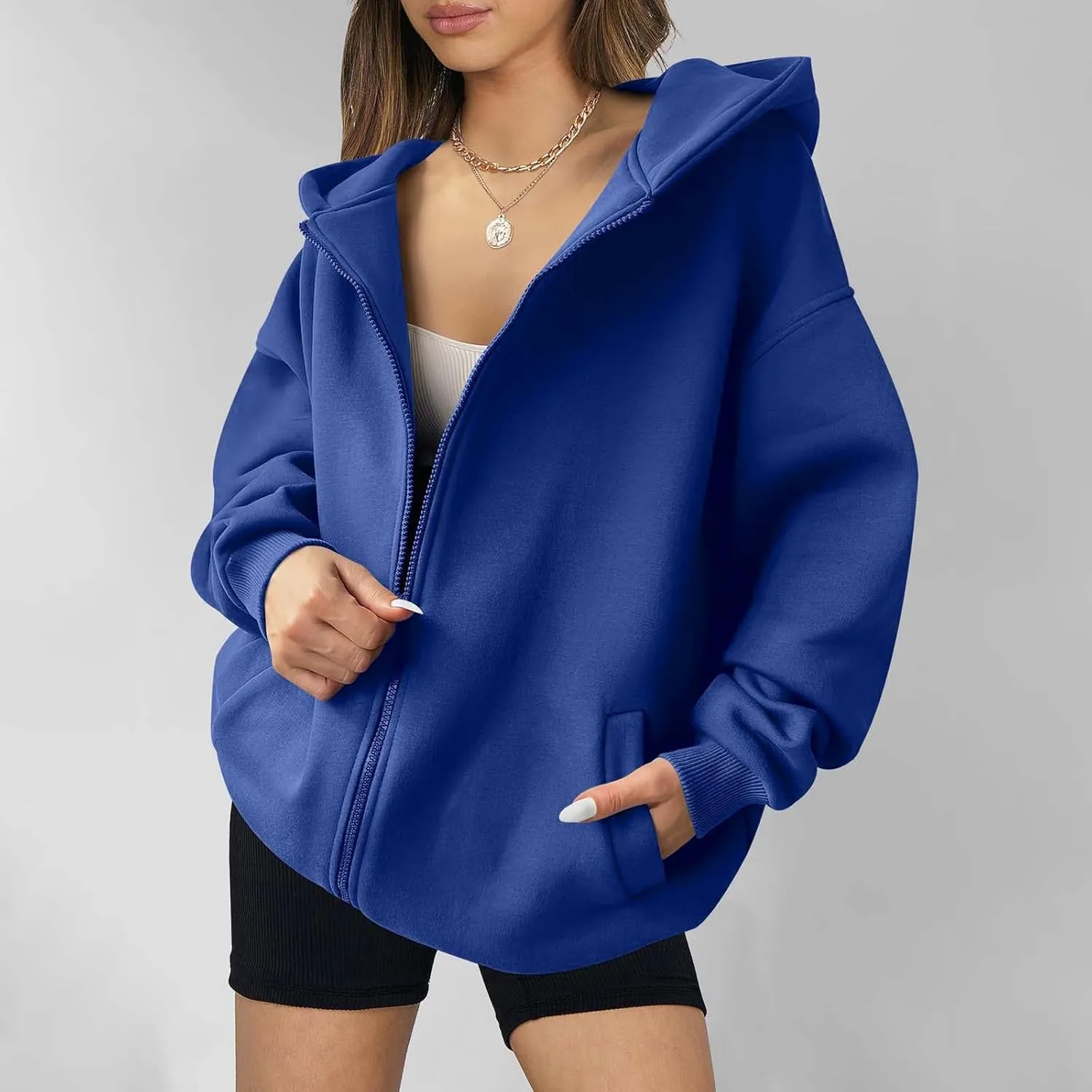 MRGIINRI Womens Zip Up Hoodies 2024 Fall Trendy Oversized Sweatshirts Long Sleeve Fleece Jackets Coat Workout Y2K Outfits