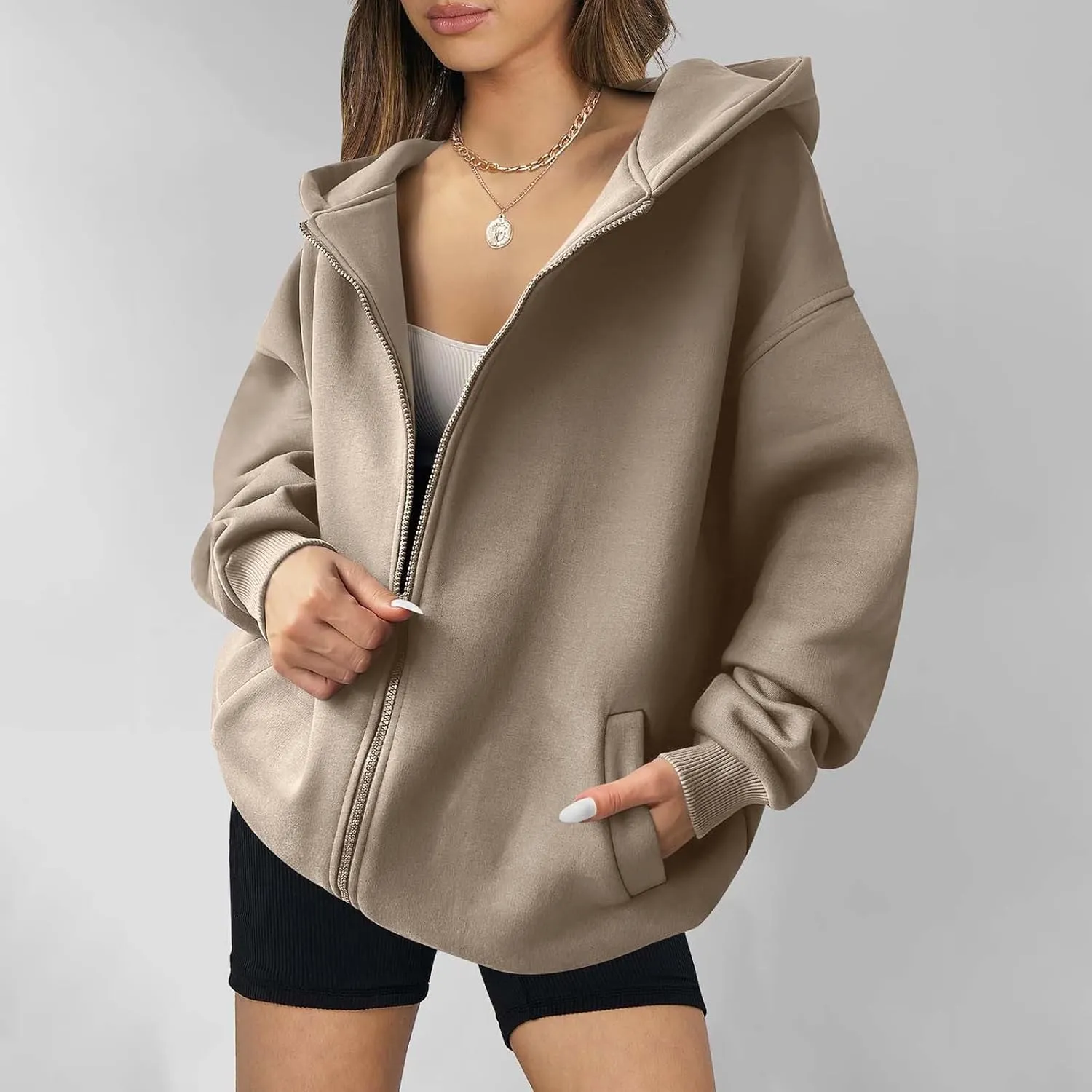 MRGIINRI Womens Zip Up Hoodies 2024 Fall Trendy Oversized Sweatshirts Long Sleeve Fleece Jackets Coat Workout Y2K Outfits
