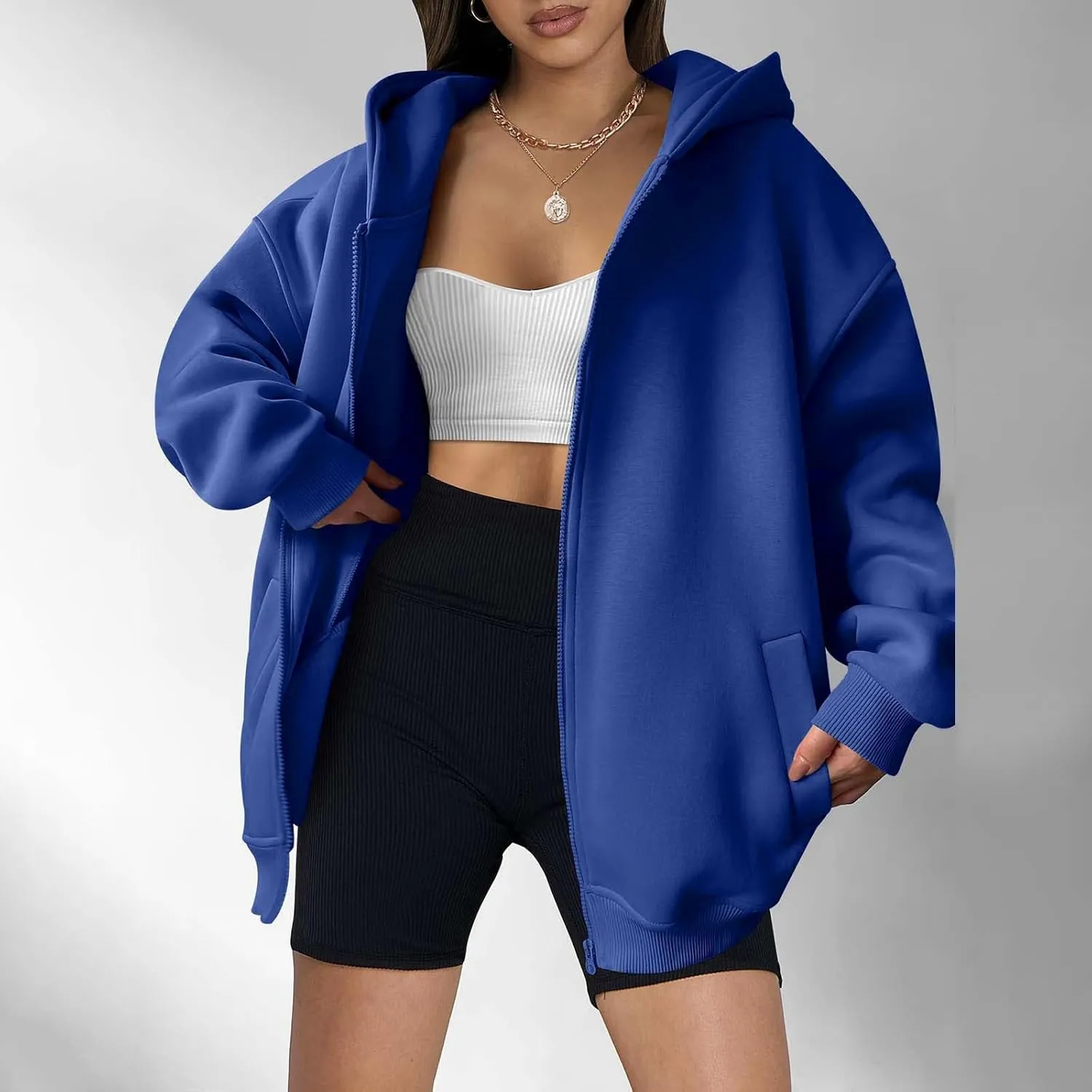 MRGIINRI Womens Zip Up Hoodies 2024 Fall Trendy Oversized Sweatshirts Long Sleeve Fleece Jackets Coat Workout Y2K Outfits