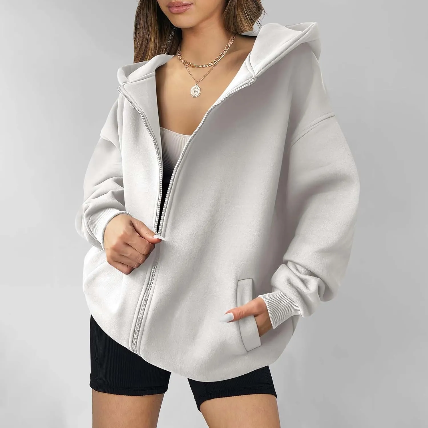 MRGIINRI Womens Zip Up Hoodies 2024 Fall Trendy Oversized Sweatshirts Long Sleeve Fleece Jackets Coat Workout Y2K Outfits