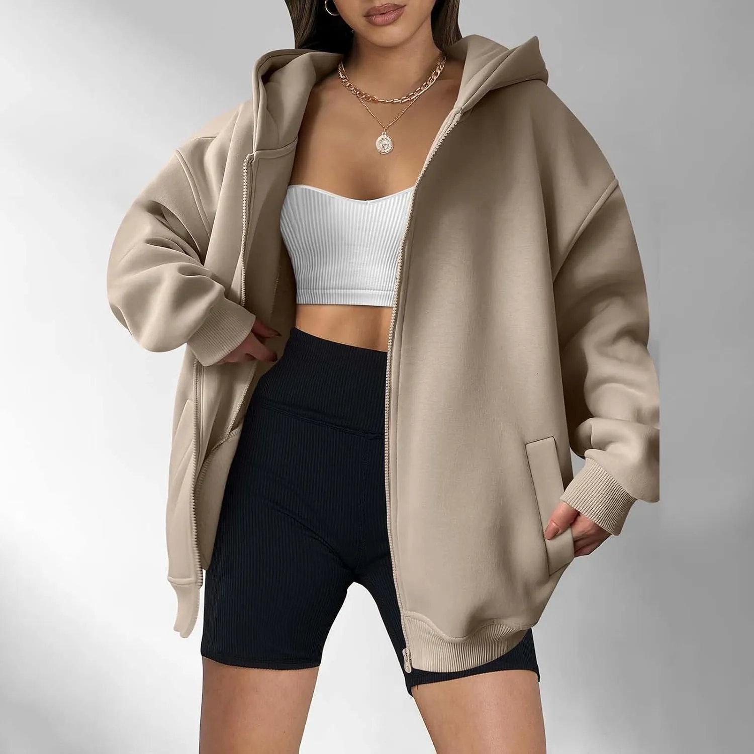 MRGIINRI Womens Zip Up Hoodies 2024 Fall Trendy Oversized Sweatshirts Long Sleeve Fleece Jackets Coat Workout Y2K Outfits