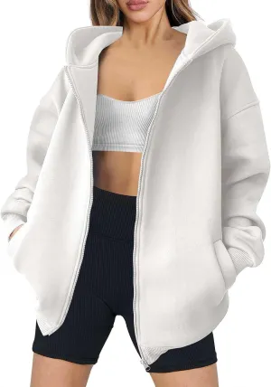 MRGIINRI Womens Zip Up Hoodies 2024 Fall Trendy Oversized Sweatshirts Long Sleeve Fleece Jackets Coat Workout Y2K Outfits
