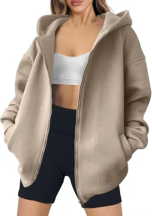 MRGIINRI Womens Zip Up Hoodies 2024 Fall Trendy Oversized Sweatshirts Long Sleeve Fleece Jackets Coat Workout Y2K Outfits