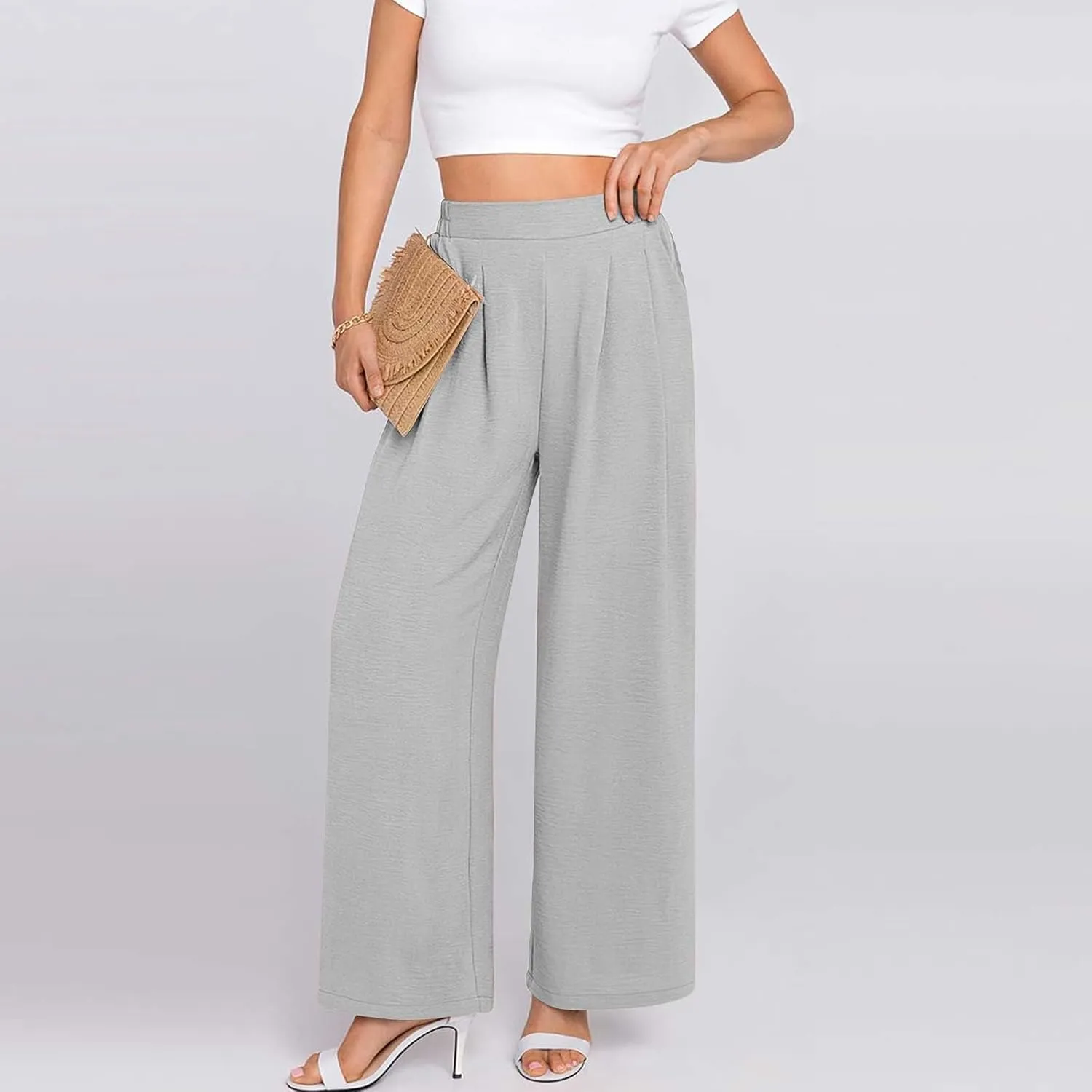 NaRHbrg Wide Leg Pants for Women High Waist Casual Long Palazzo Pants Work Business Casual Dress Pants Work Office Trousers