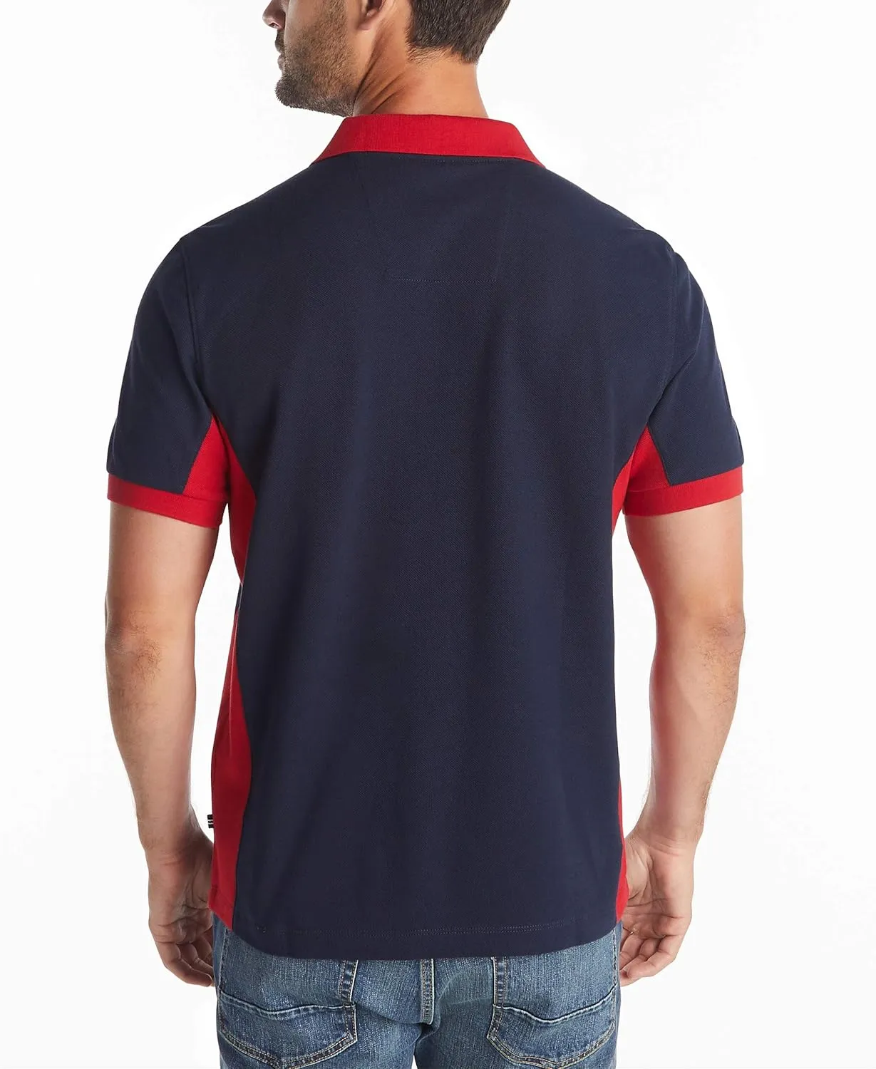Nautica Men's Short Sleeve Color Block Performance Pique Polo Shirt