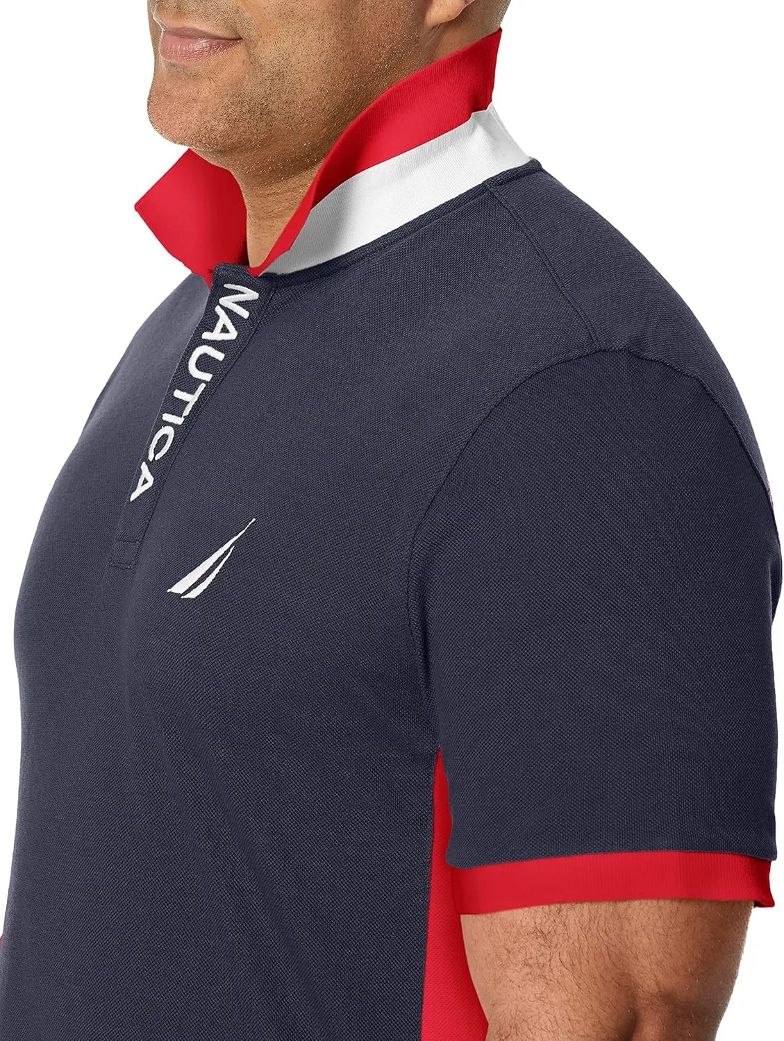 Nautica Men's Short Sleeve Color Block Performance Pique Polo Shirt