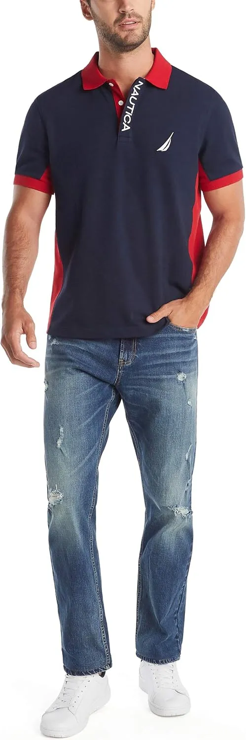 Nautica Men's Short Sleeve Color Block Performance Pique Polo Shirt