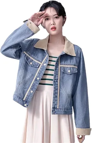 Niiyyjj Denim Jacket for Women Embroidered Chinese Style Long Sleeve Buttons O-Neck Jean Coats