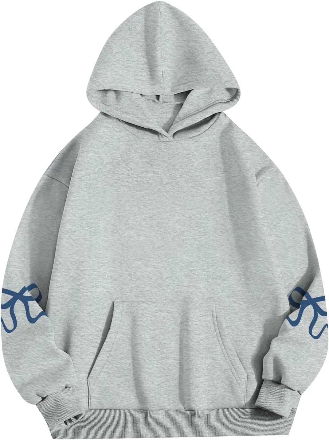 Oversized Hoodies for Women Cute Bow Trim Preppy Sweatshirts Long Sleeve Drop Shoulder Fleece Pullover Tops w/Pocket