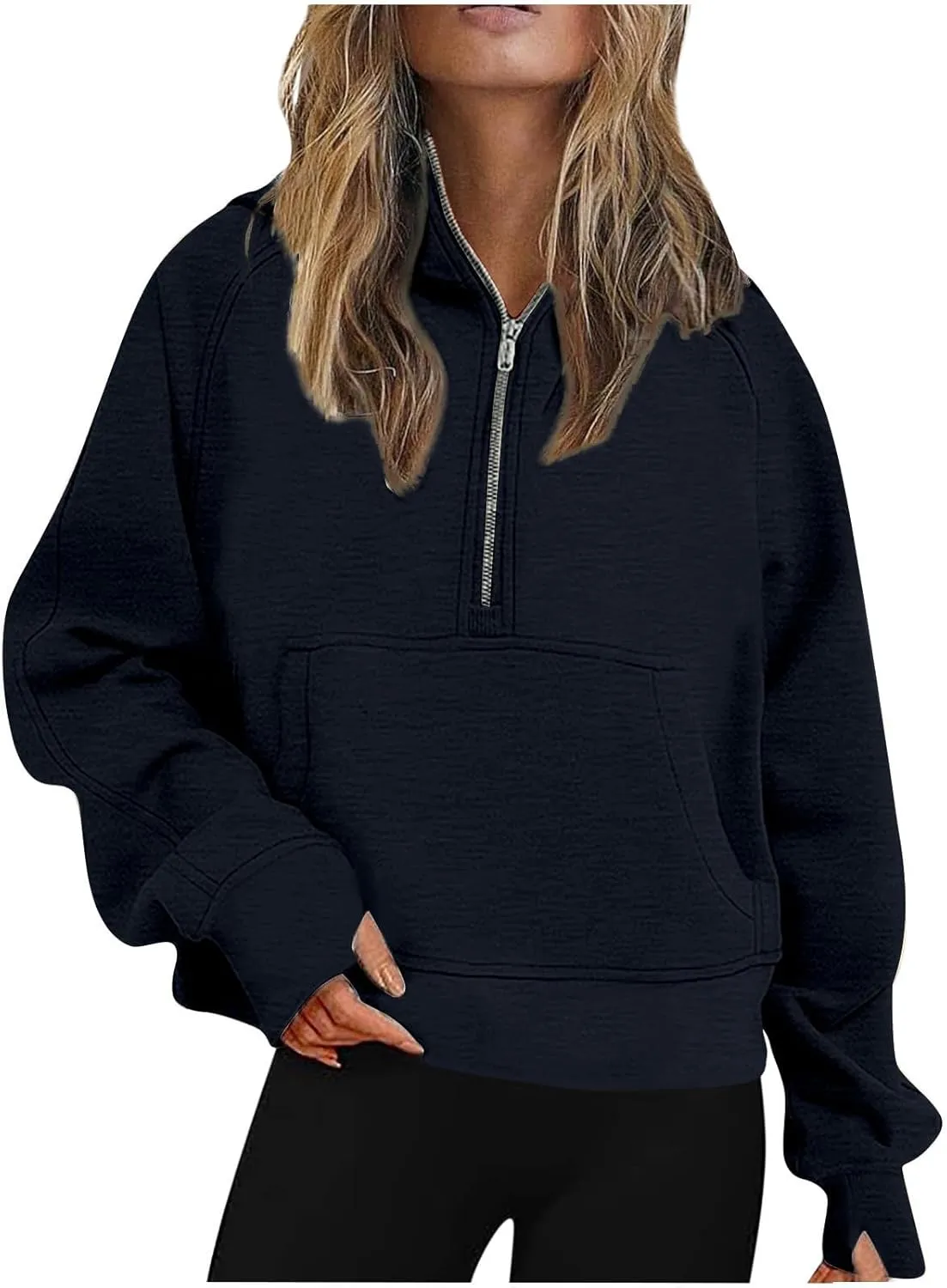 Oversized Hoodies For Women Zip Up Long Sleeve Hooded Sweatshirts Casual Quarter Zip Pullover Tops Fall Y2K Clothes