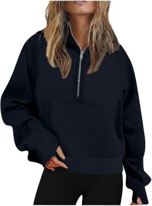 Oversized Hoodies For Women Zip Up Long Sleeve Hooded Sweatshirts Casual Quarter Zip Pullover Tops Fall Y2K Clothes