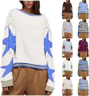 Oversized Sweatshirts For Women Crewneck Long Sleeve Casual Pullover Color Block Hoodie Tops Y2K Fall Clothes